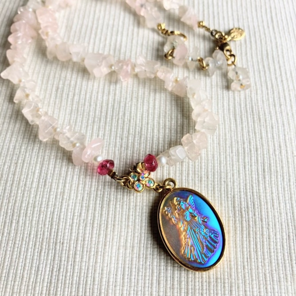 Vintage Kirks Folly Fairy Godmother Aurora Borealis Pink Quartz Crystal Necklace - Picture 2 of 11